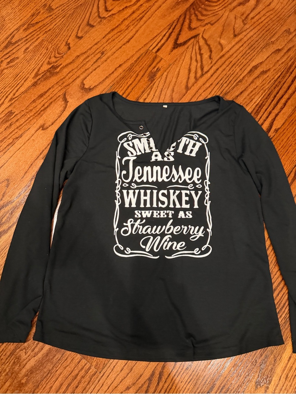 SHEIN Black Long-Sleeve Tee with White Tennessee Whiskey Graphic
